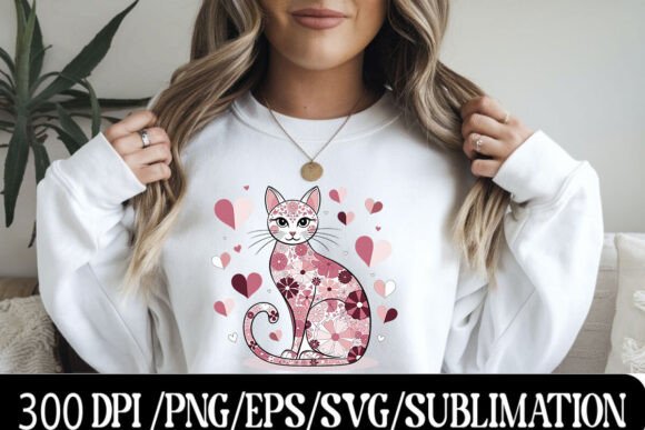 Download Floral Cat Design with Heart Accents - Premium Resources