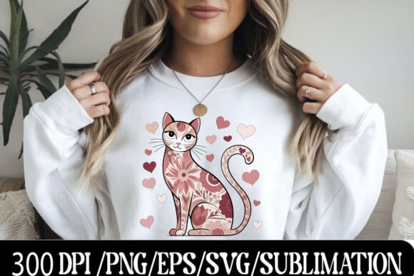 Download Floral Cat Design with Heart Accents - E - Premium Resources