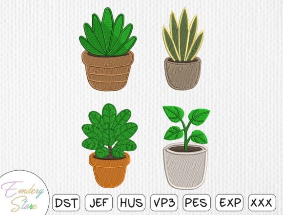 Download Potted Plant Embroidery Design Set - Plant embroidery Collection